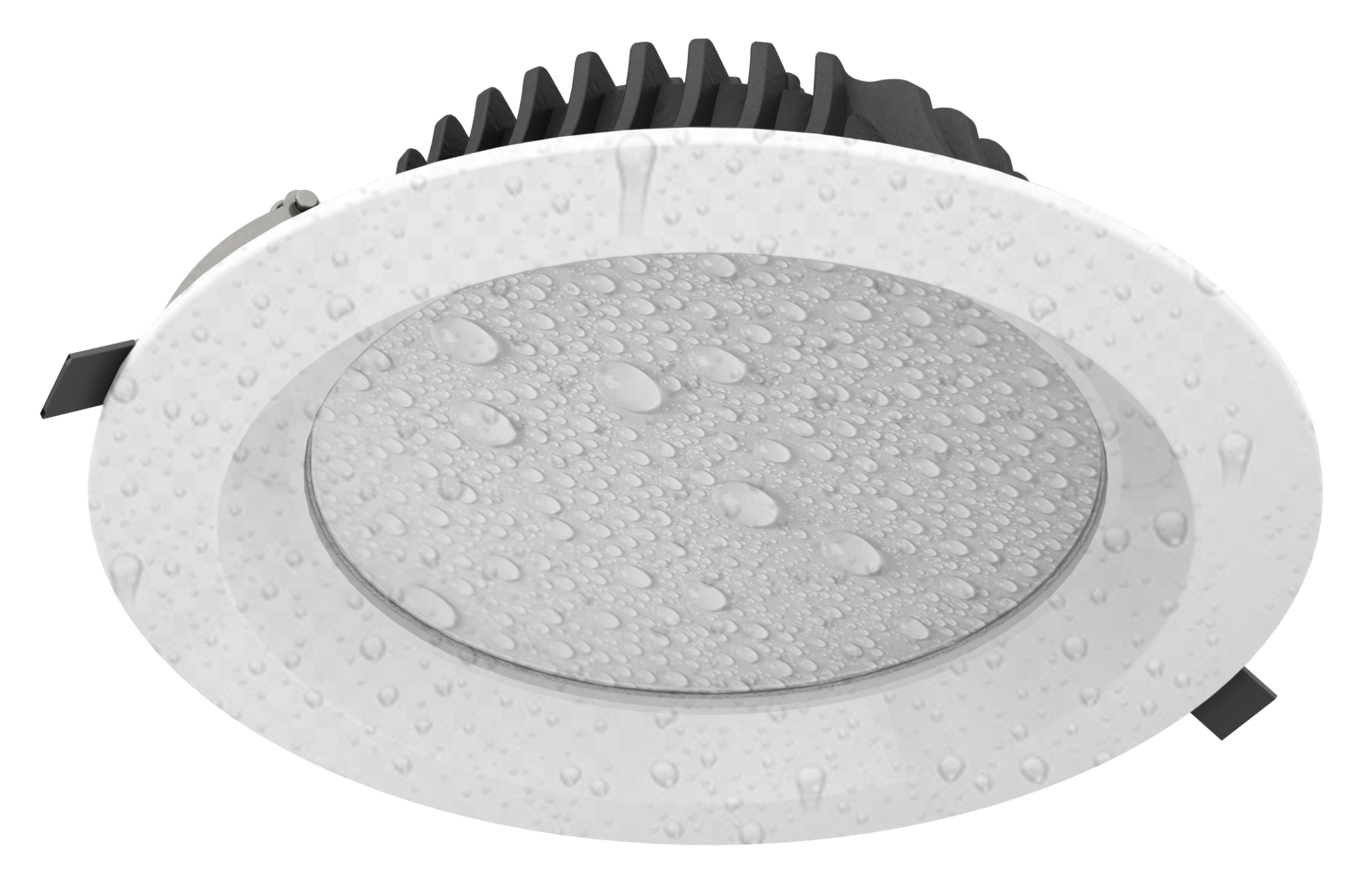 LED Commercial Lighting: Caxton Downlight representing its IP65 rated fascia 